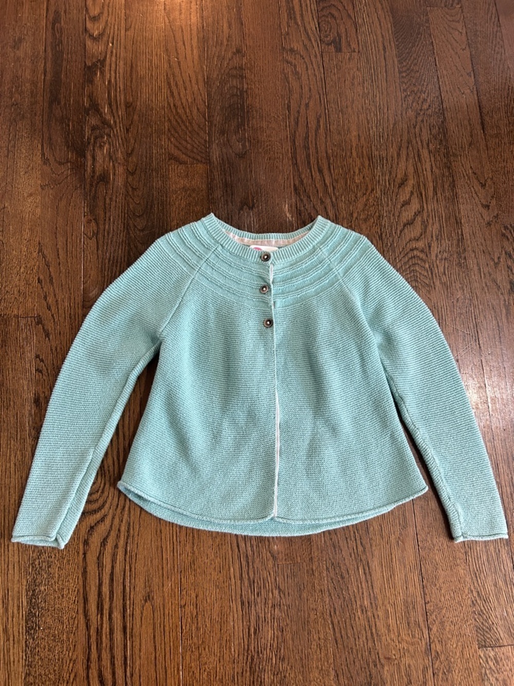 Mini Boden Spa Blue Aqua Girls Button-Front Knit Sweater size 6-7 Y